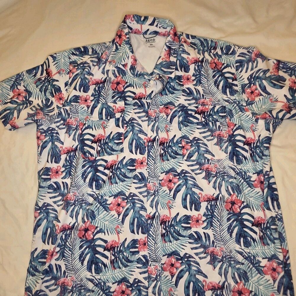 Izod Saltwater Mens Shirt XXL Flamingo Tropical Leaf Print Short Sleeve...